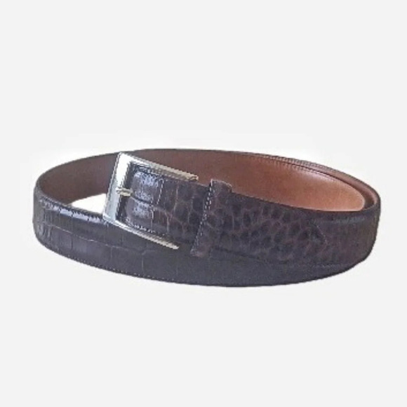 Trafalgar Embossed Dark Brown Leather Mens Belt - Picture 1 of 6